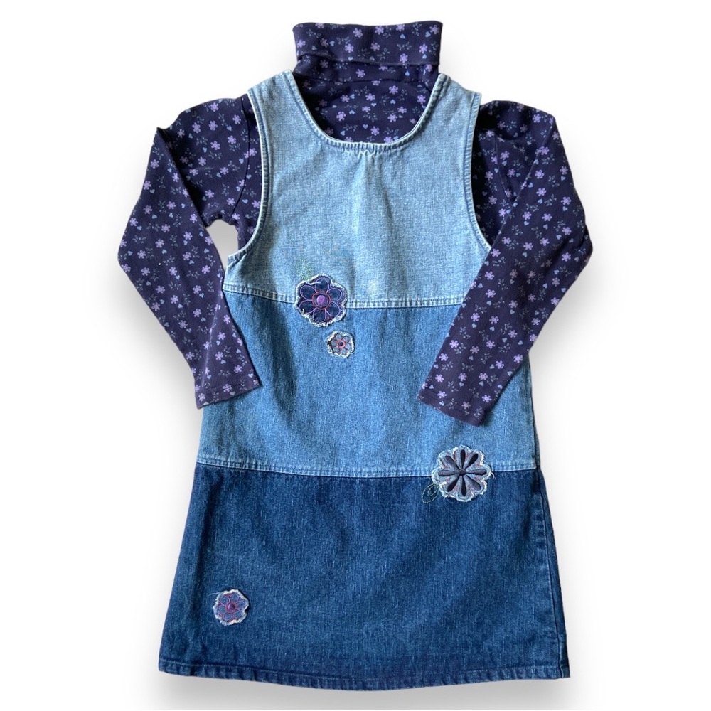 VINTAGE Y2K Dress Jumper Outfit Skirt Shirt Floral Denim Patchwork Appliqué